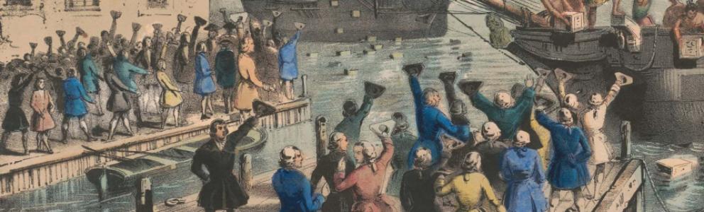Illustration: Destruction of Tea at Boston Harbor